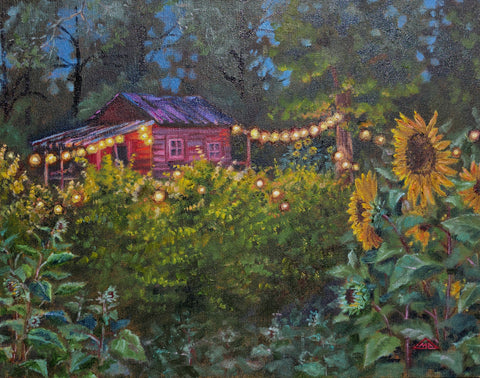 "Little Red Shed and Sunflowers" by Maryia Arlova